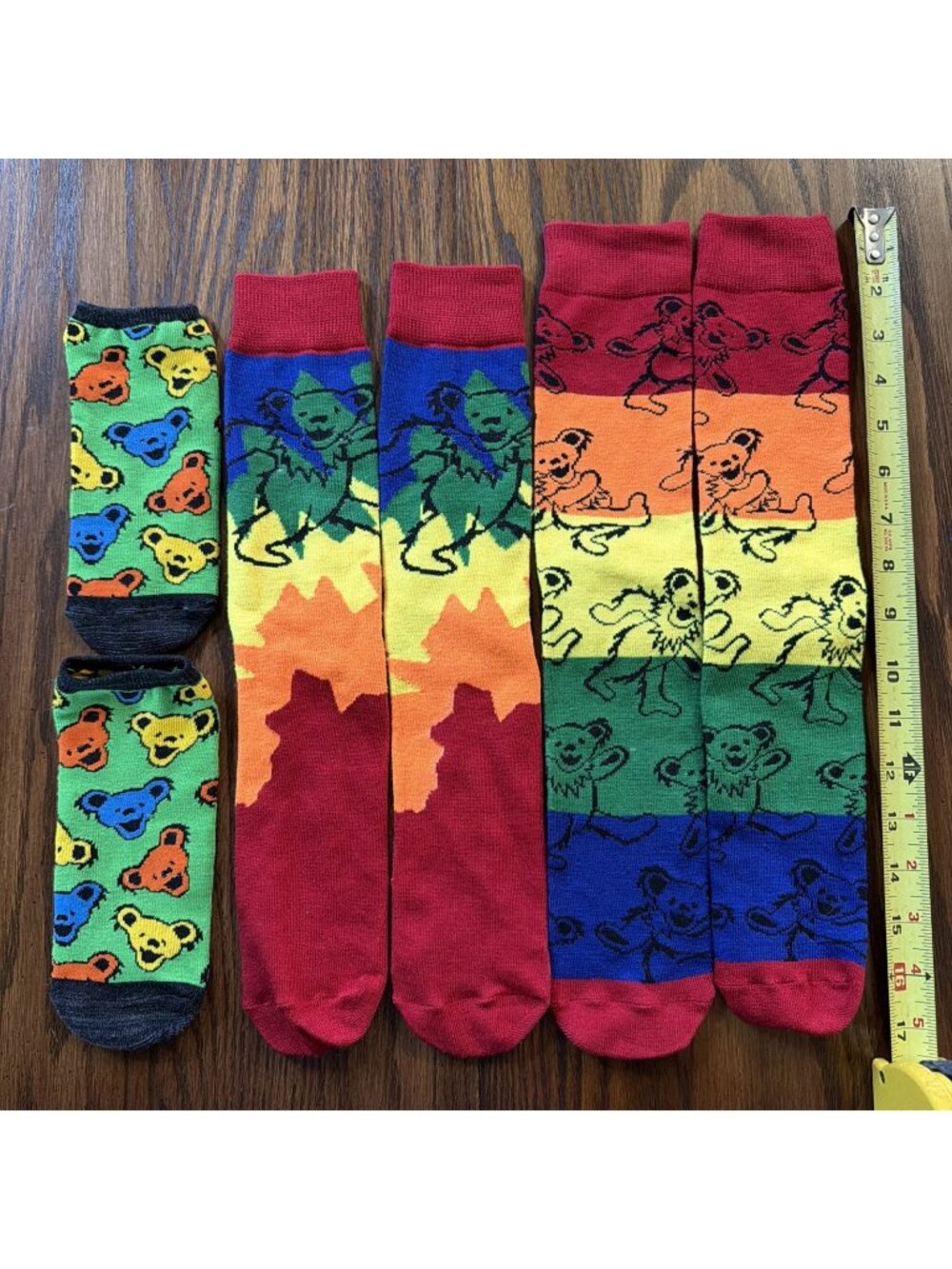 3 Pairs Of Grateful Dead Socks Dancing Bear Colorful 1 Low Cut And 2 Long Socks